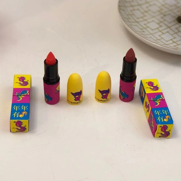 - MAC Lot of 2 Moon Masterpiece Powder Kiss Lipsticks Lunar New Year LE NIB - Picture 1 of 6